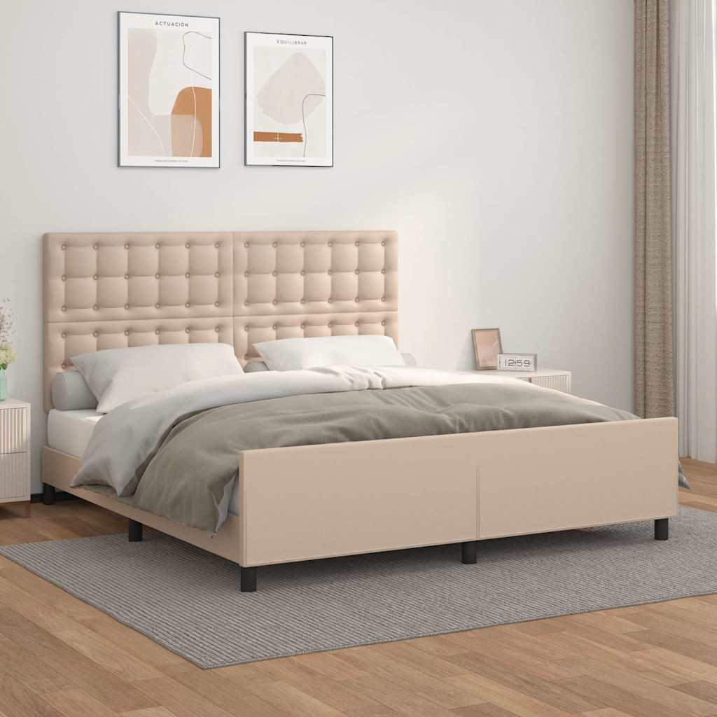 sengeramme med sengegavl 180x200 cm kunstlæder cappuccinofarvet