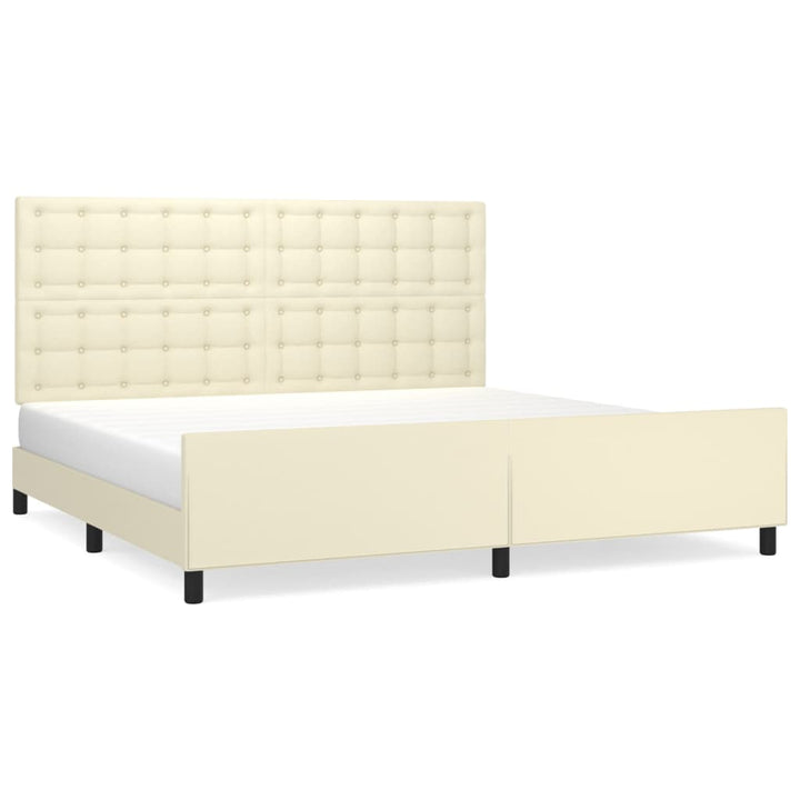 sengeramme med sengegavl 200x200 cm kunstlæder cremefarvet