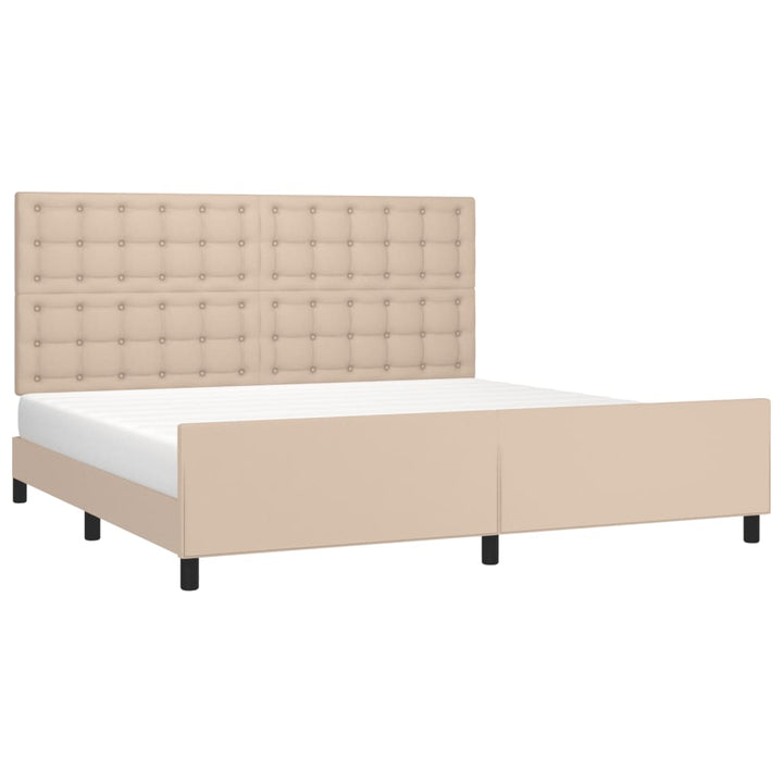 sengeramme med sengegavl 200x200 cm kunstlæder cappuccinofarvet