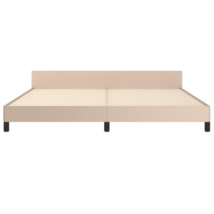 sengeramme med sengegavl 200x200 cm kunstlæder cappuccinofarvet