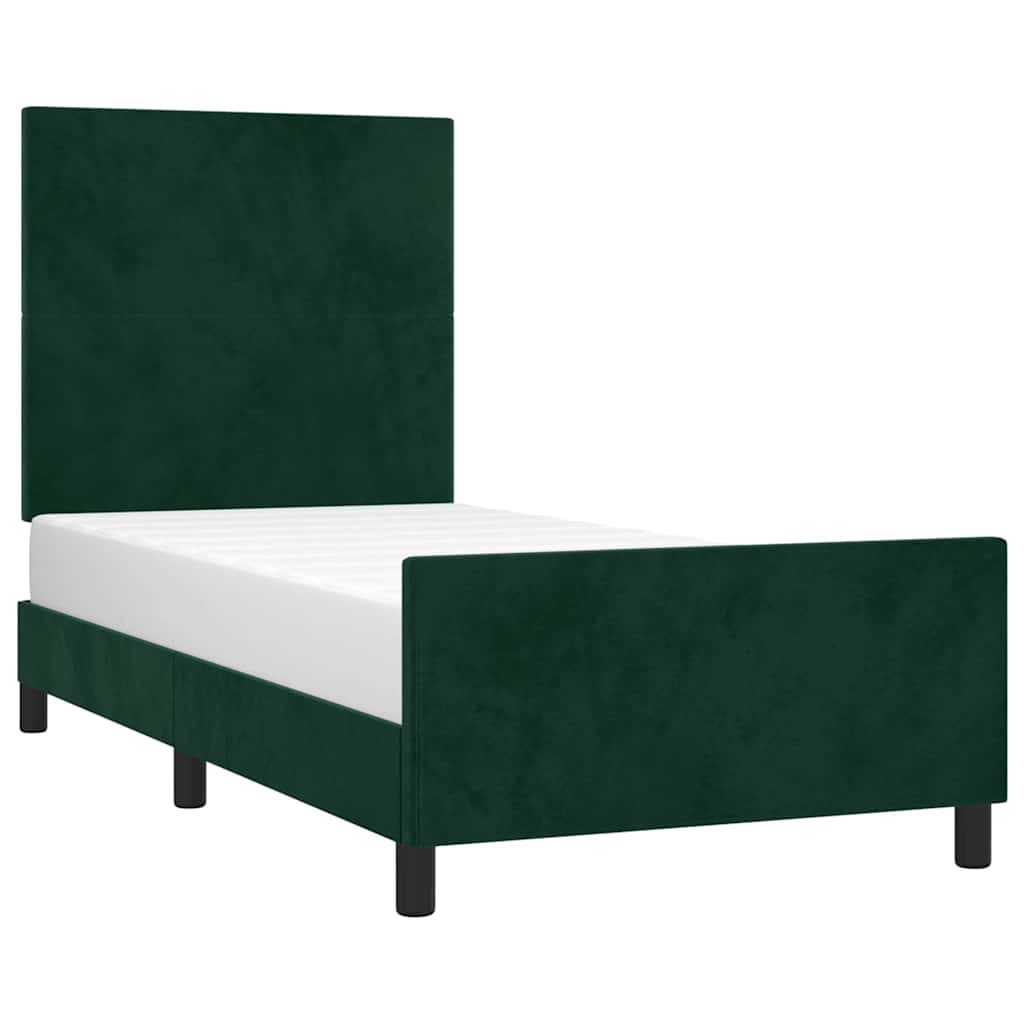 Sengeramme uden madras Mørkegrøn 90x190 cm Fløjl