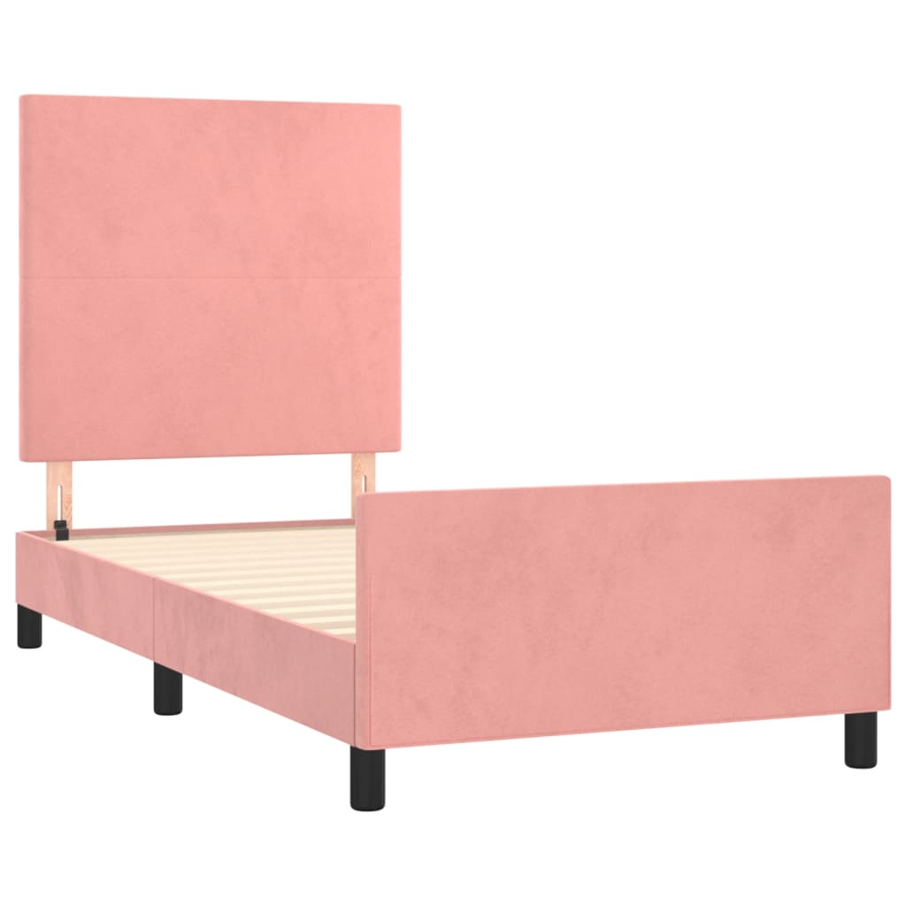 sengeramme med sengegavl 90x200 cm fløjl lyserød