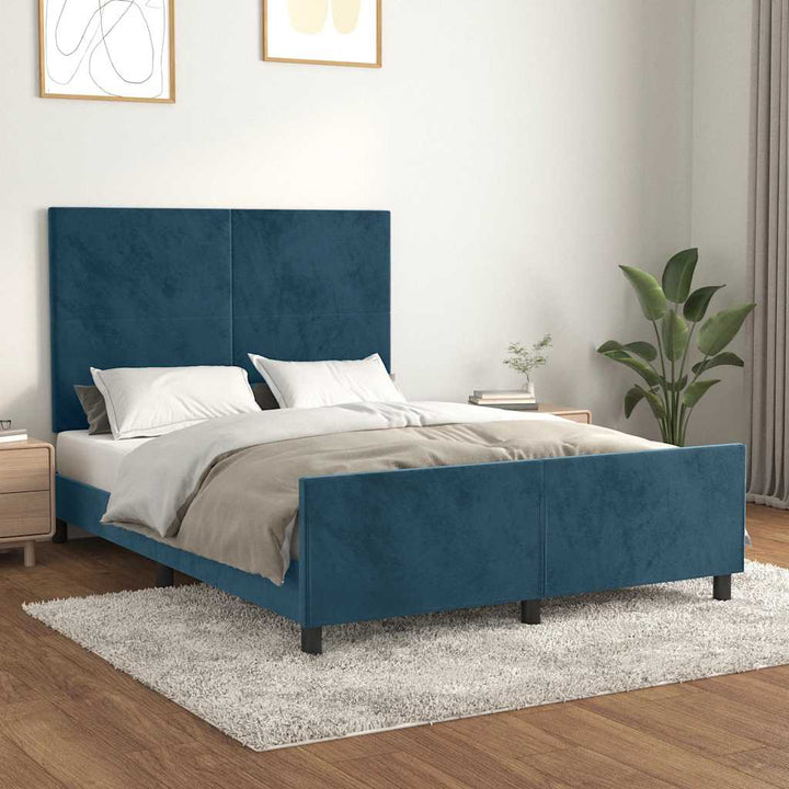 Sengeramme uden madras Mørkeblå 140x190 cm Fløjl