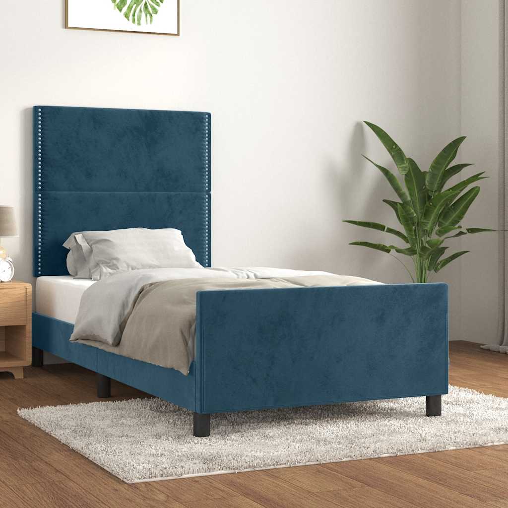 Sengeramme uden madras Mørkeblå 90x190 cm Fløjl
