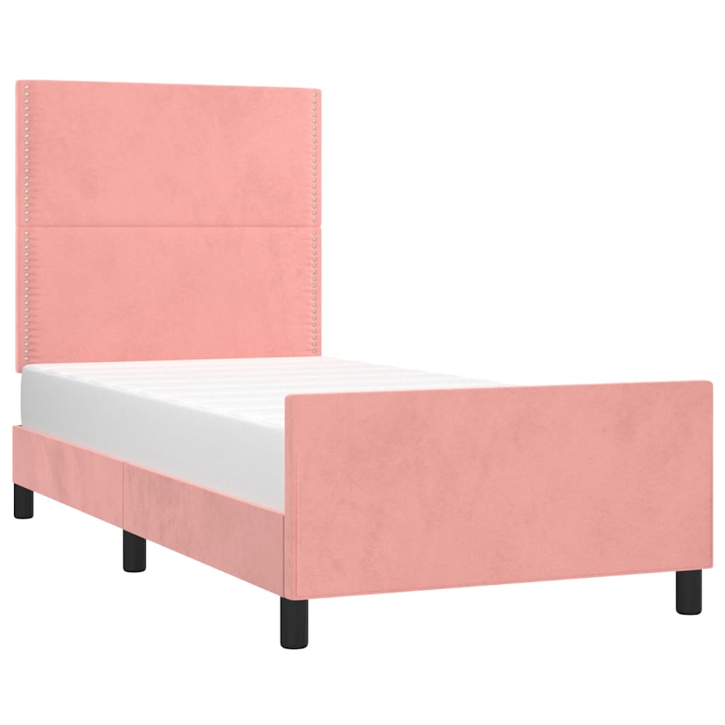 sengeramme med sengegavl 90x190 cm fløjl lyserød