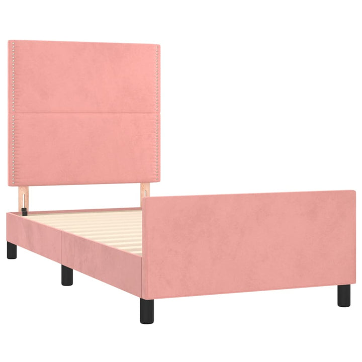 sengeramme med sengegavl 100x200 cm fløjl lyserød