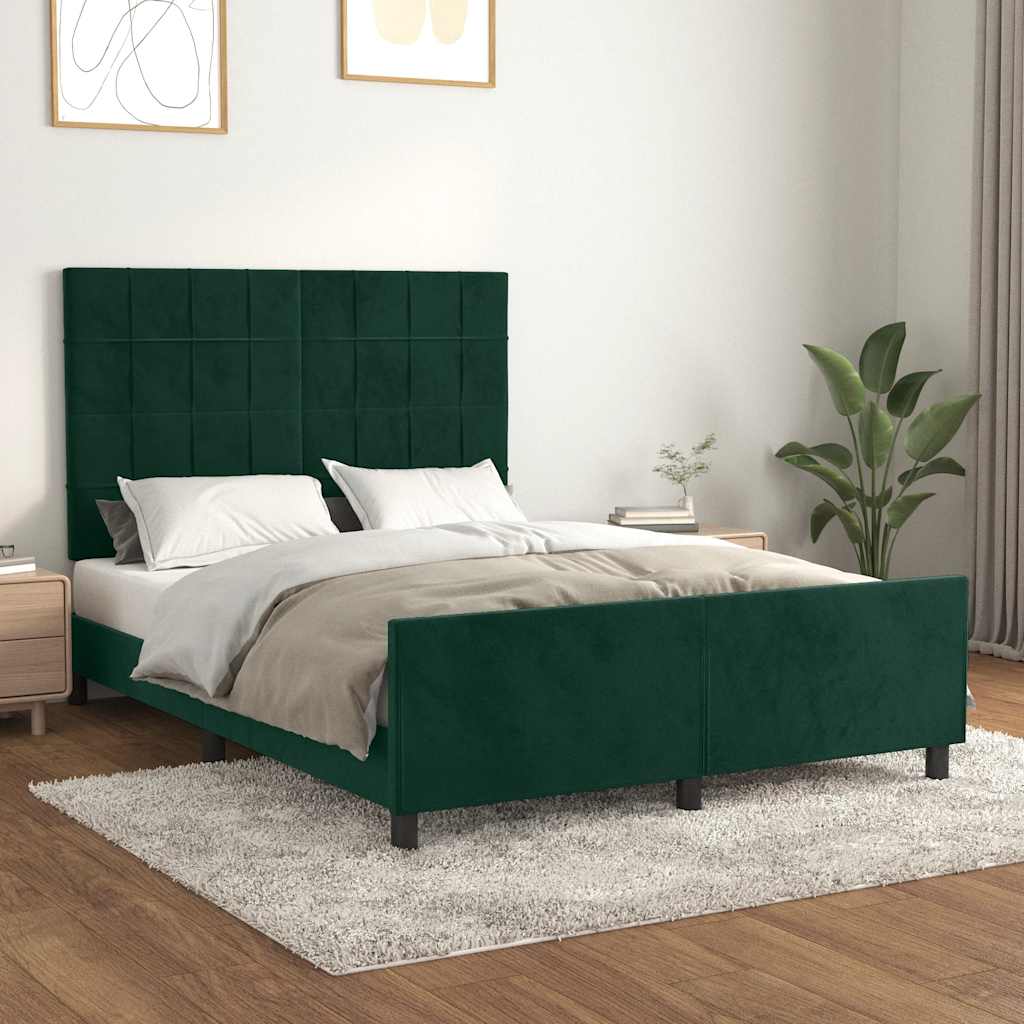 Sengeramme uden madras Mørkegrøn 140x200 cm Fløjl