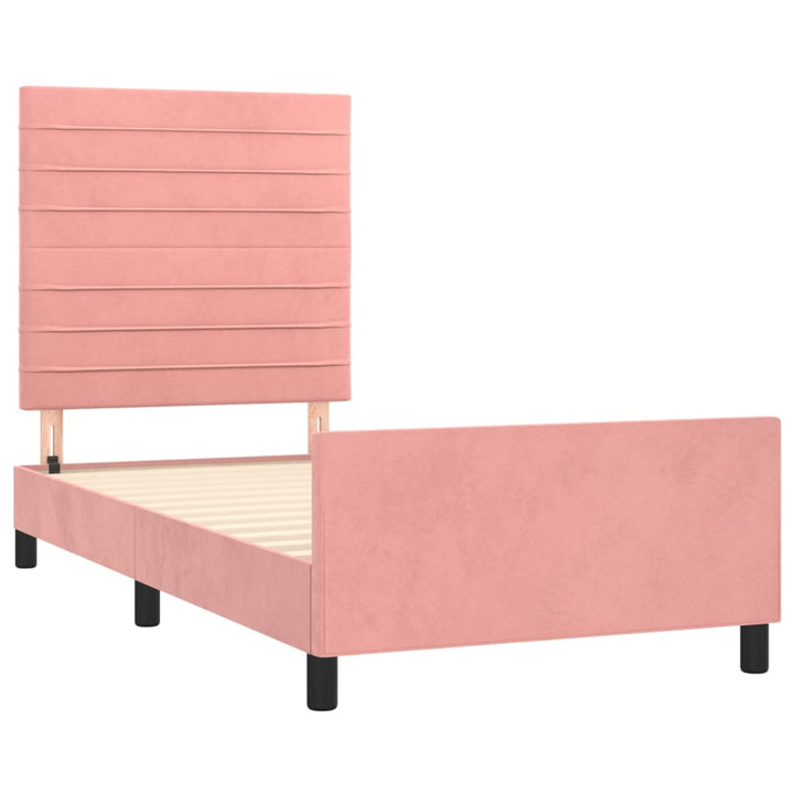 sengeramme med sengegavl 90x190 cm fløjl lyserød