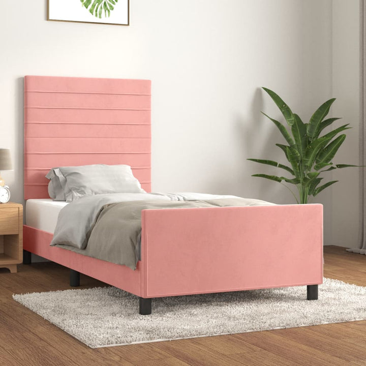 sengeramme med sengegavl 100x200 cm fløjl lyserød