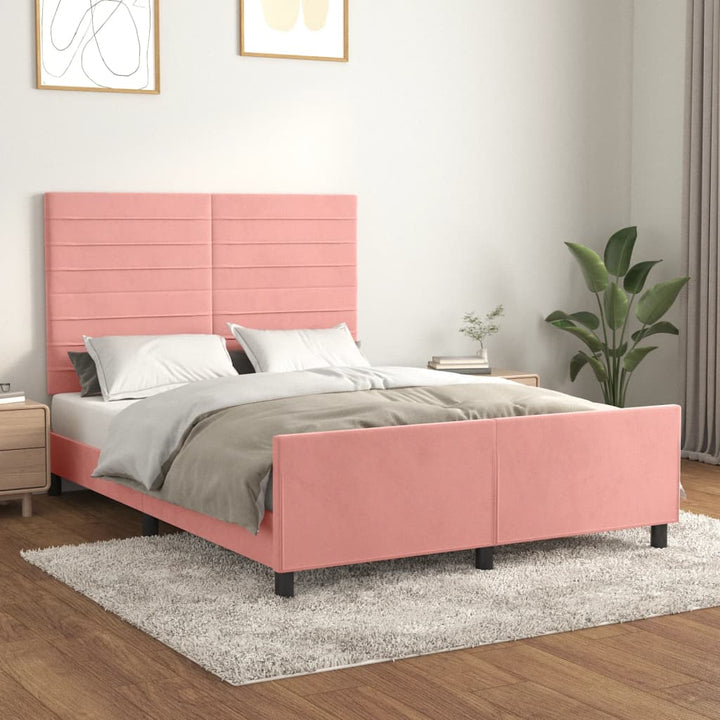sengeramme med sengegavl 140x190 cm fløjl pink