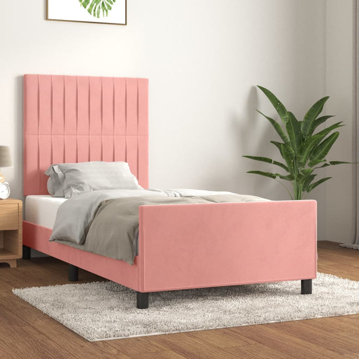 sengeramme med sengegavl 100x200 cm fløjl lyserød