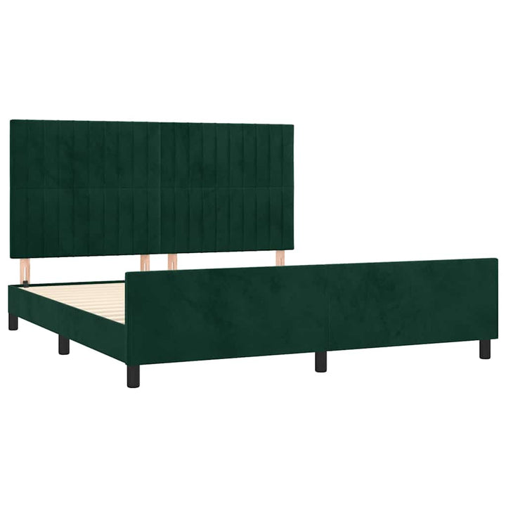 Sengeramme uden madras Mørkegrøn 160x200 cm Fløjl