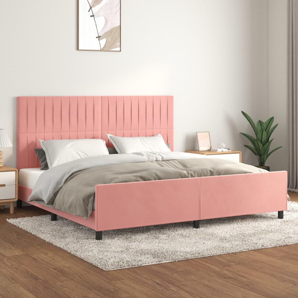 sengeramme med sengegavl 200x200 cm fløjl pink
