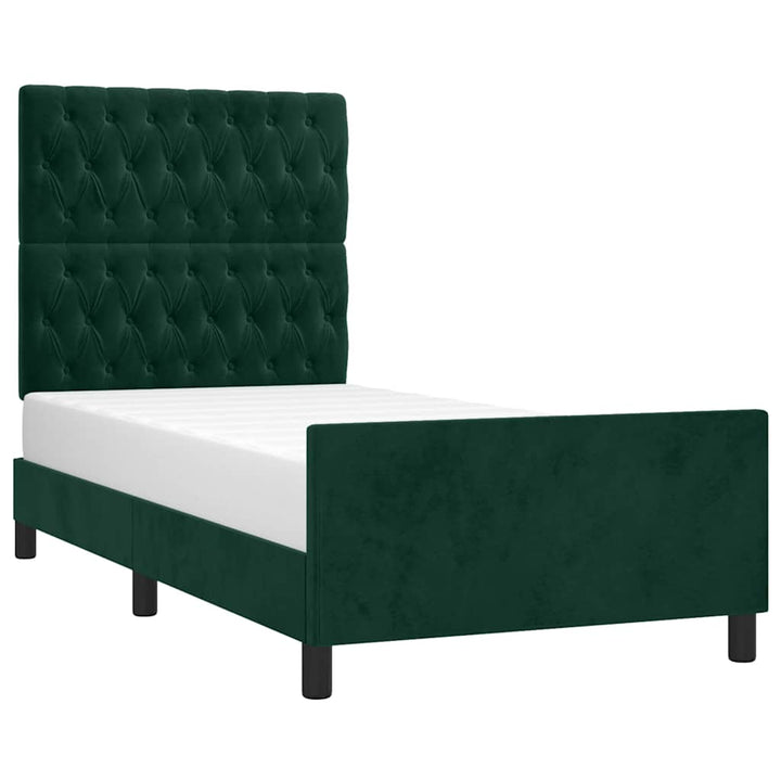 Sengeramme uden madras Mørkegrøn 90x190 cm Fløjl