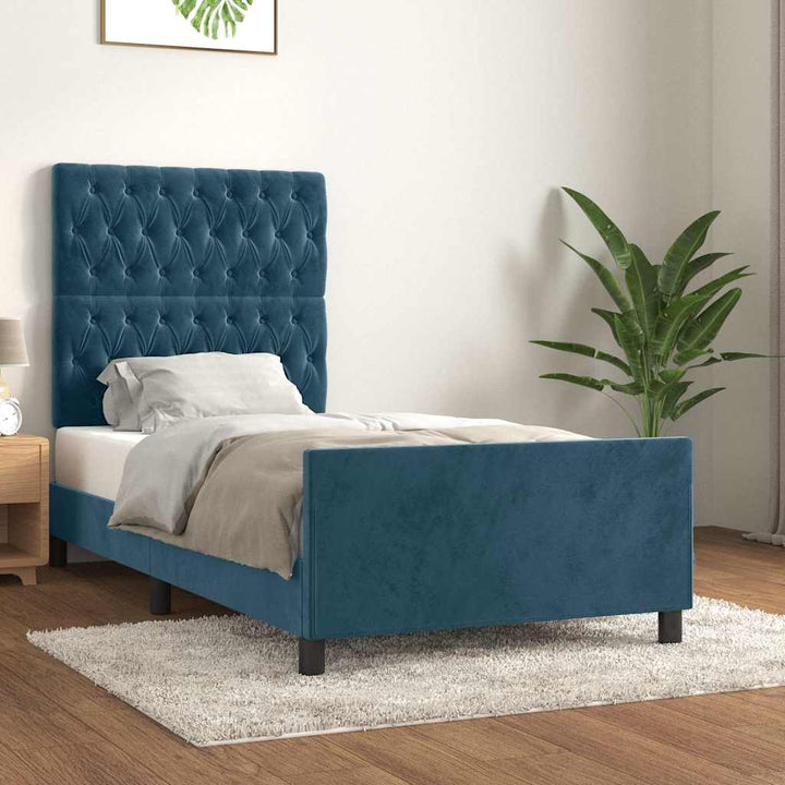 Sengeramme uden madras Mørkeblå 90x190 cm Fløjl