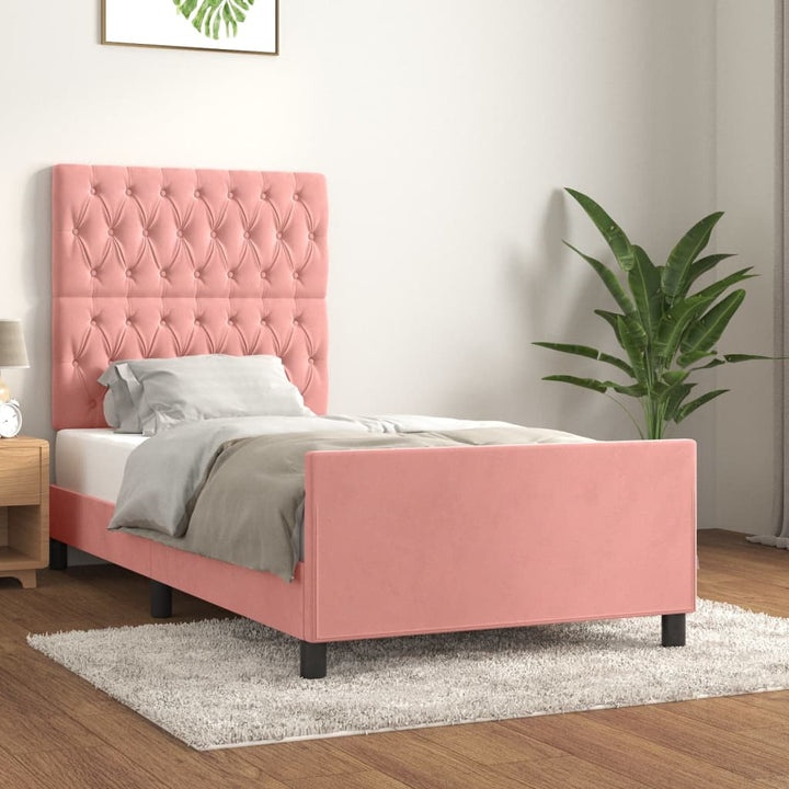 sengeramme med sengegavl 90x190 cm fløjl lyserød