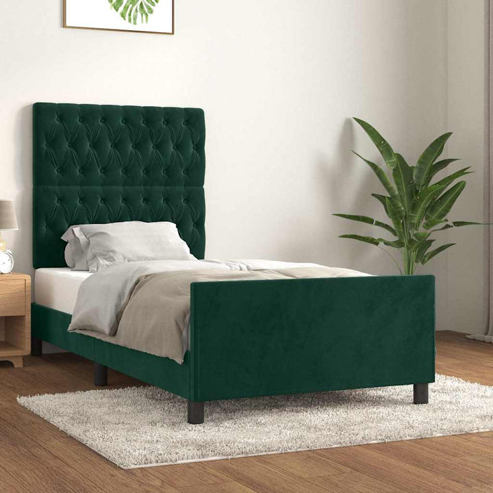Sengeramme uden madras Mørkegrøn 90x200 cm Fløjl