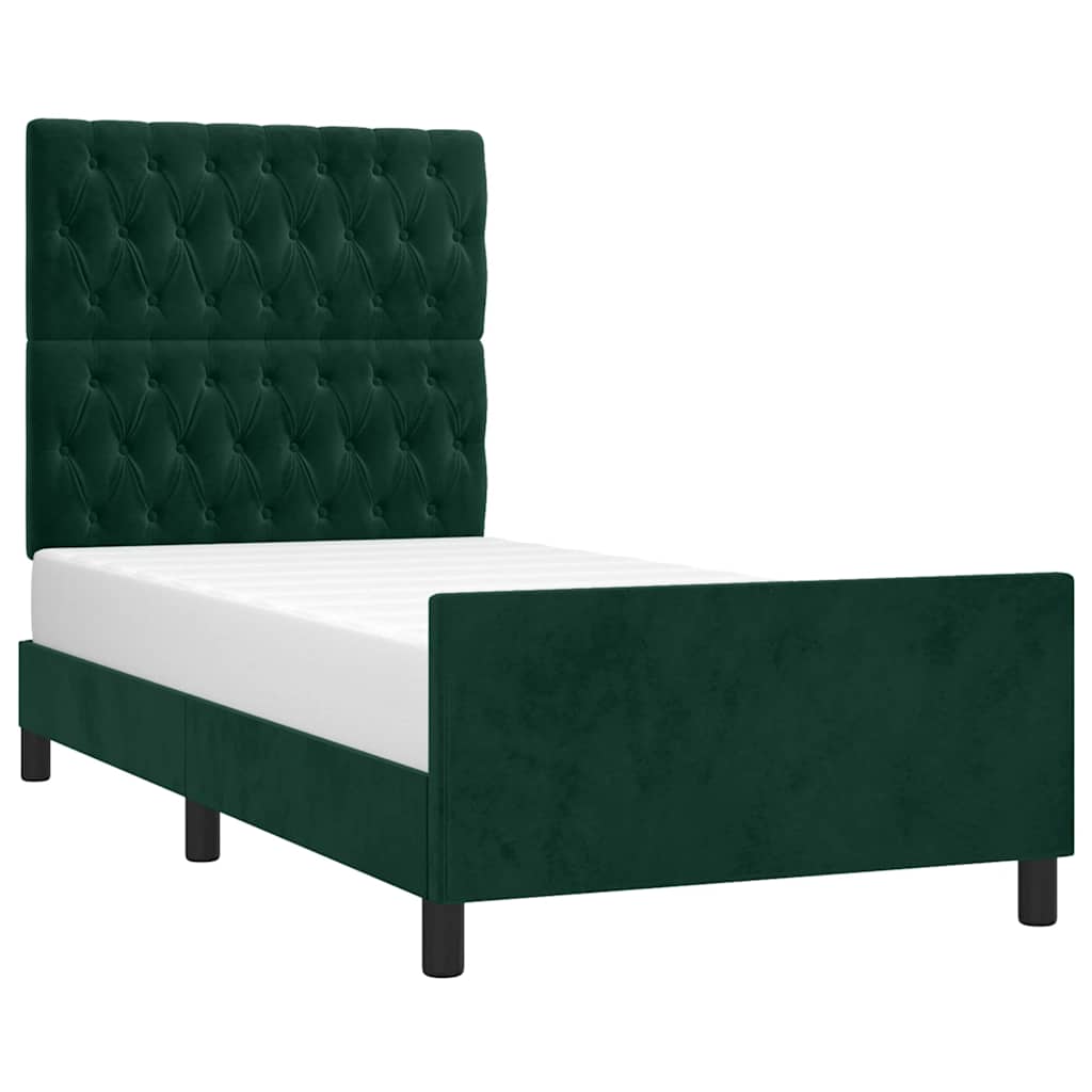 Sengeramme uden madras Mørkegrøn 100x200 cm Fløjl