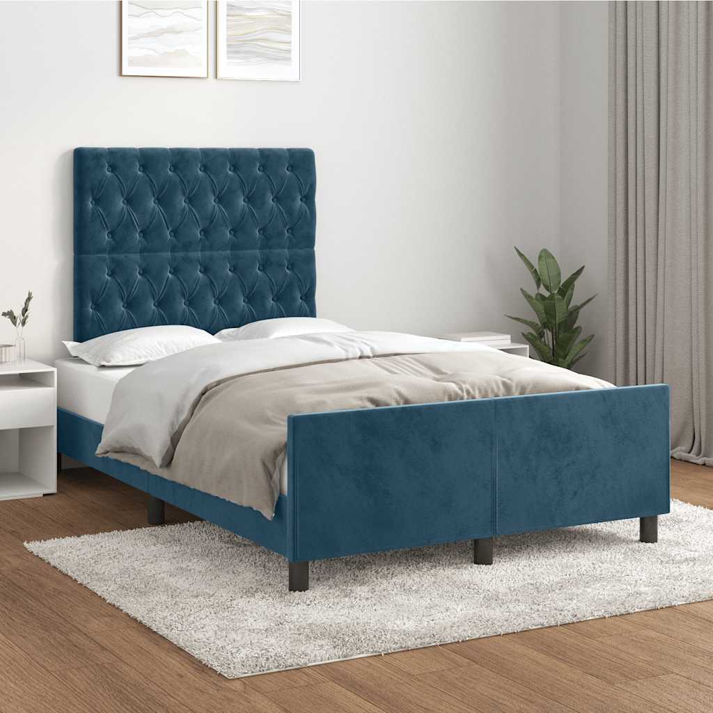 Sengeramme uden madras Mørkeblå 120x200 cm Fløjl