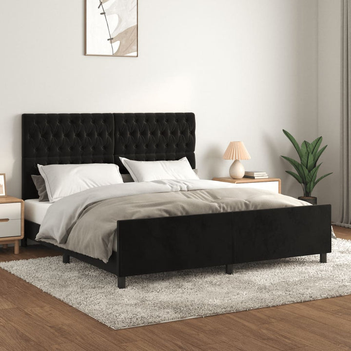 sengeramme med sengegavl 180x200 cm fløjl sort
