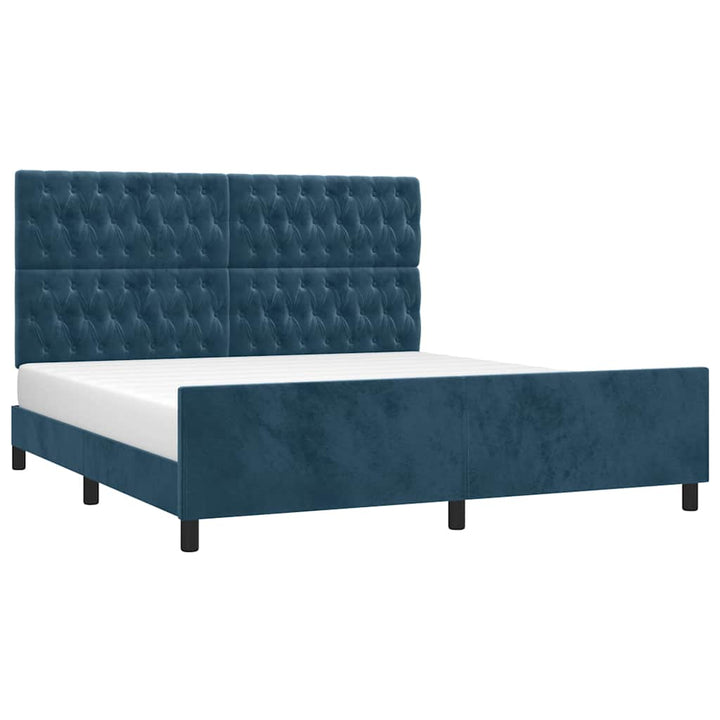 sengeramme med sengegavl 180x200 cm fløjl mørkeblå