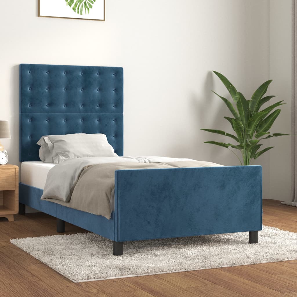 Sengeramme uden madras Mørkeblå 90x190 cm Fløjl