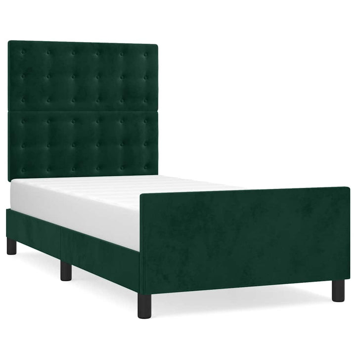 Sengeramme uden madras Mørkegrøn 90x200 cm Fløjl