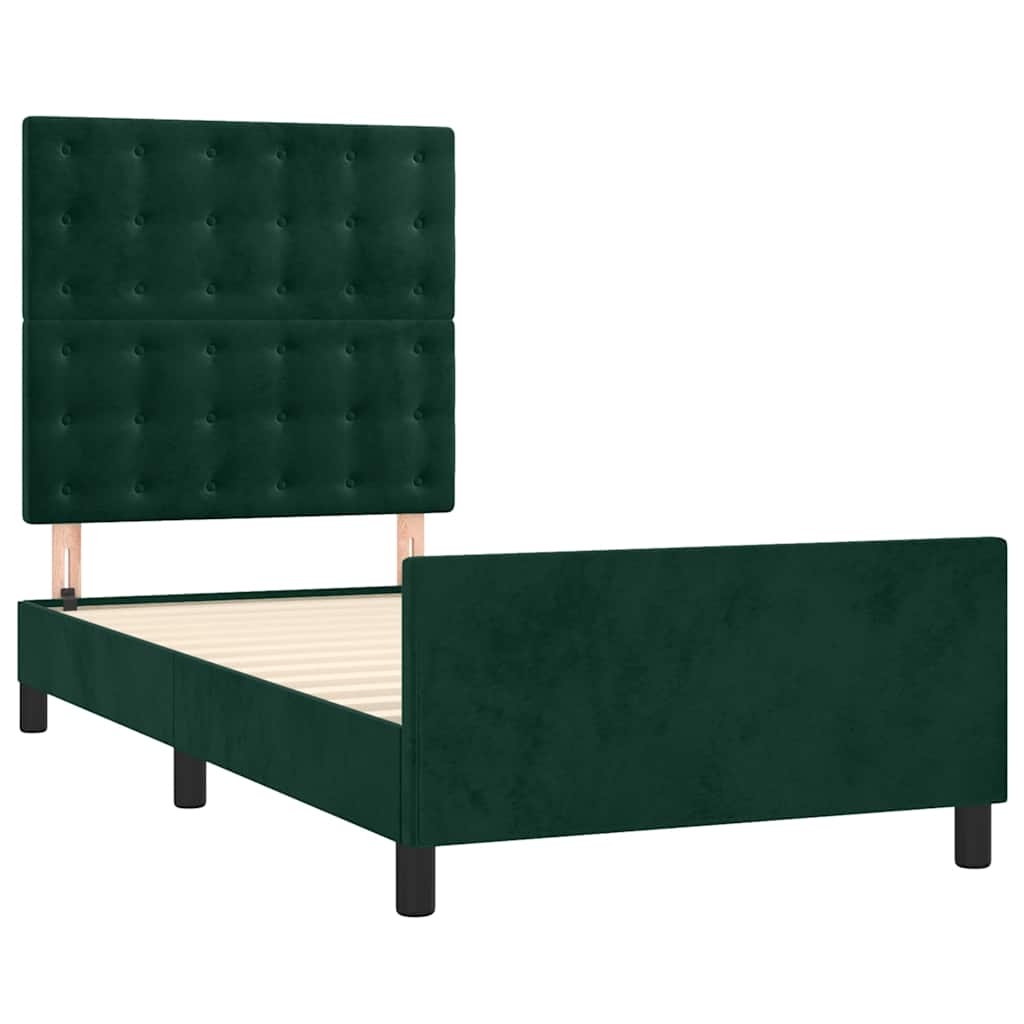 Sengeramme uden madras Mørkegrøn 100x200 cm Fløjl