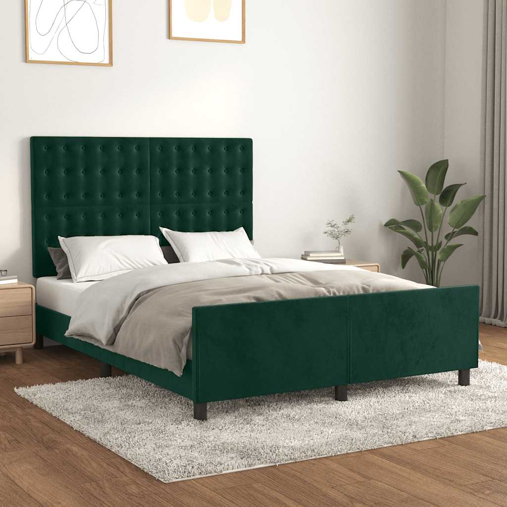 Sengeramme uden madras Mørkegrøn 140x190 cm Fløjl