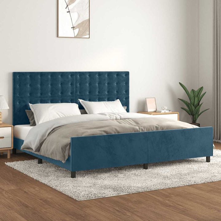 Sengeramme uden madras Mørkeblå 200x200 cm Fløjl