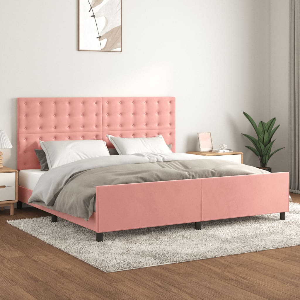 sengeramme med sengegavl 200x200 cm fløjl pink