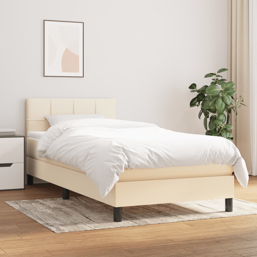 kontinentalseng med madras 90x200 cm stof cremefarvet