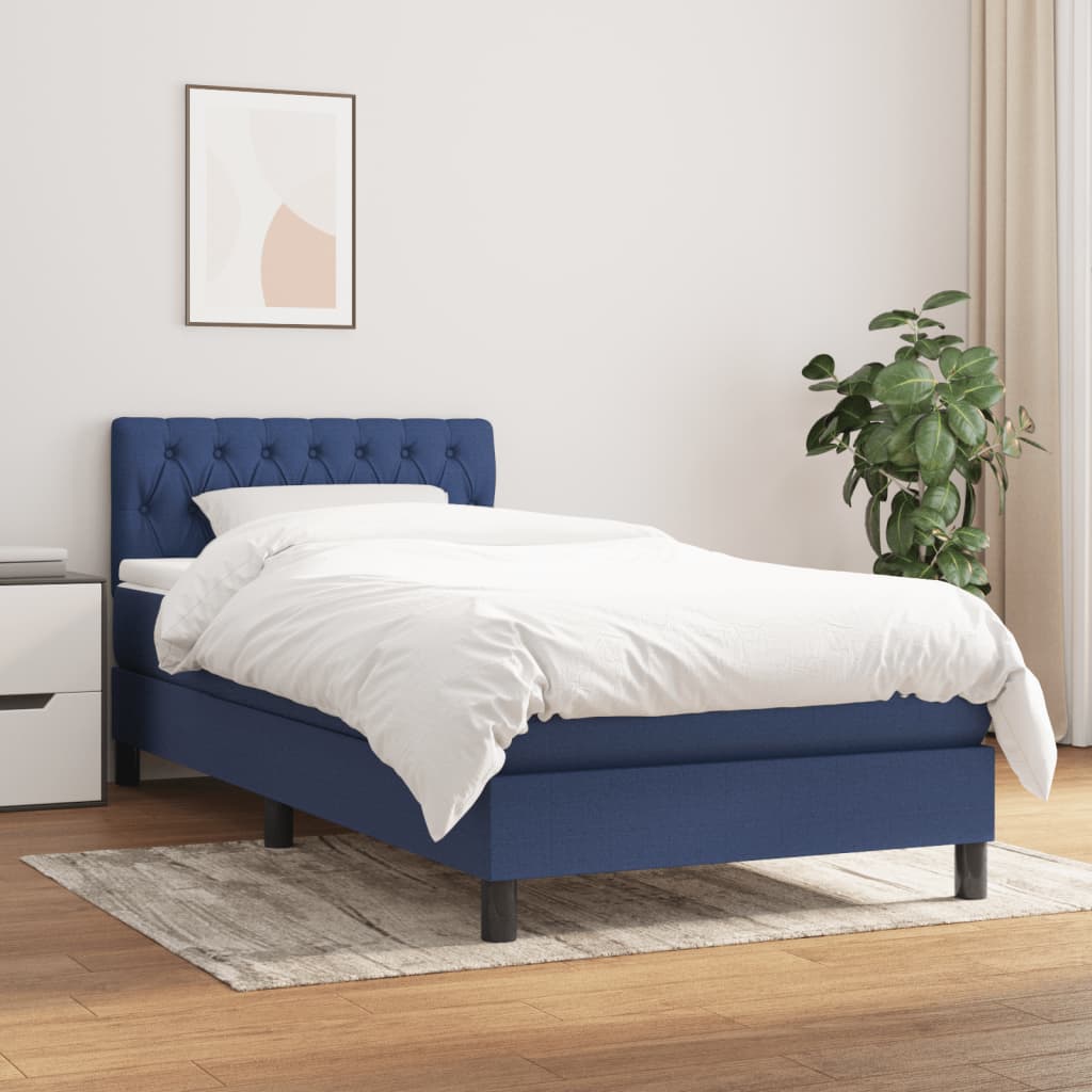 kontinentalseng med madras 90x190 cm stof blå
