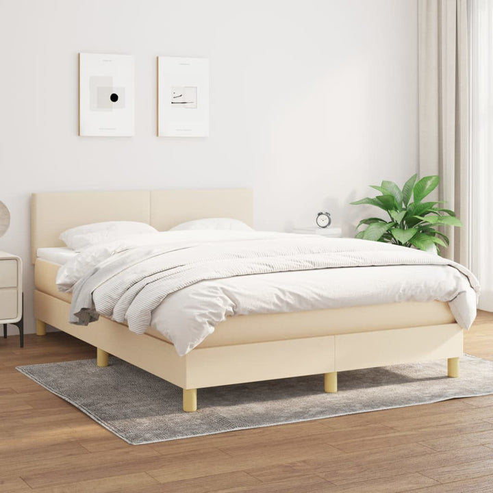 kontinentalseng med madras 140x190 cm stof cremefarvet