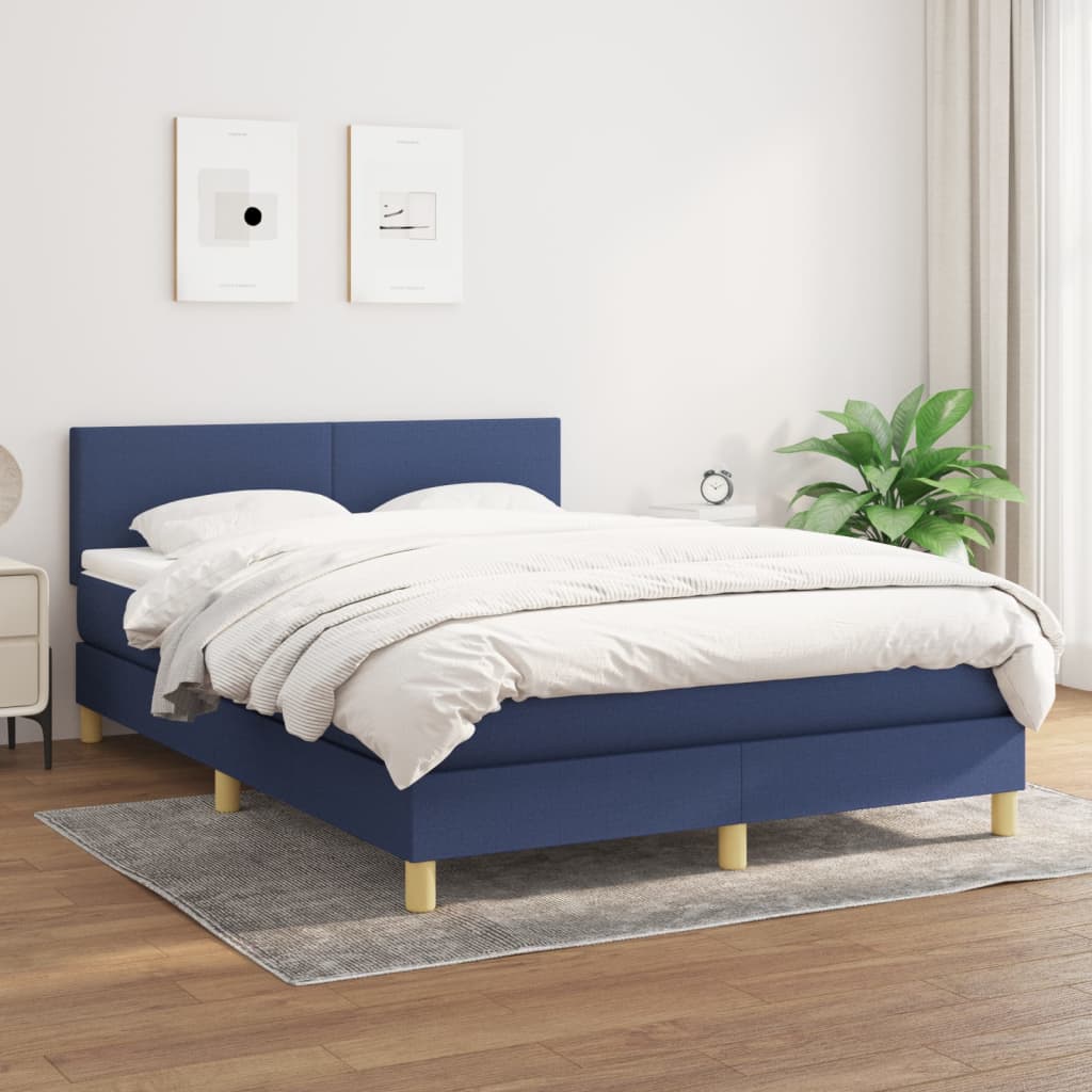 kontinentalseng med madras 140x190 cm stof blå