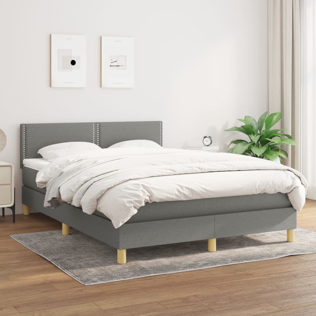 kontinentalseng med madras 140x200 cm stof mørkegrå