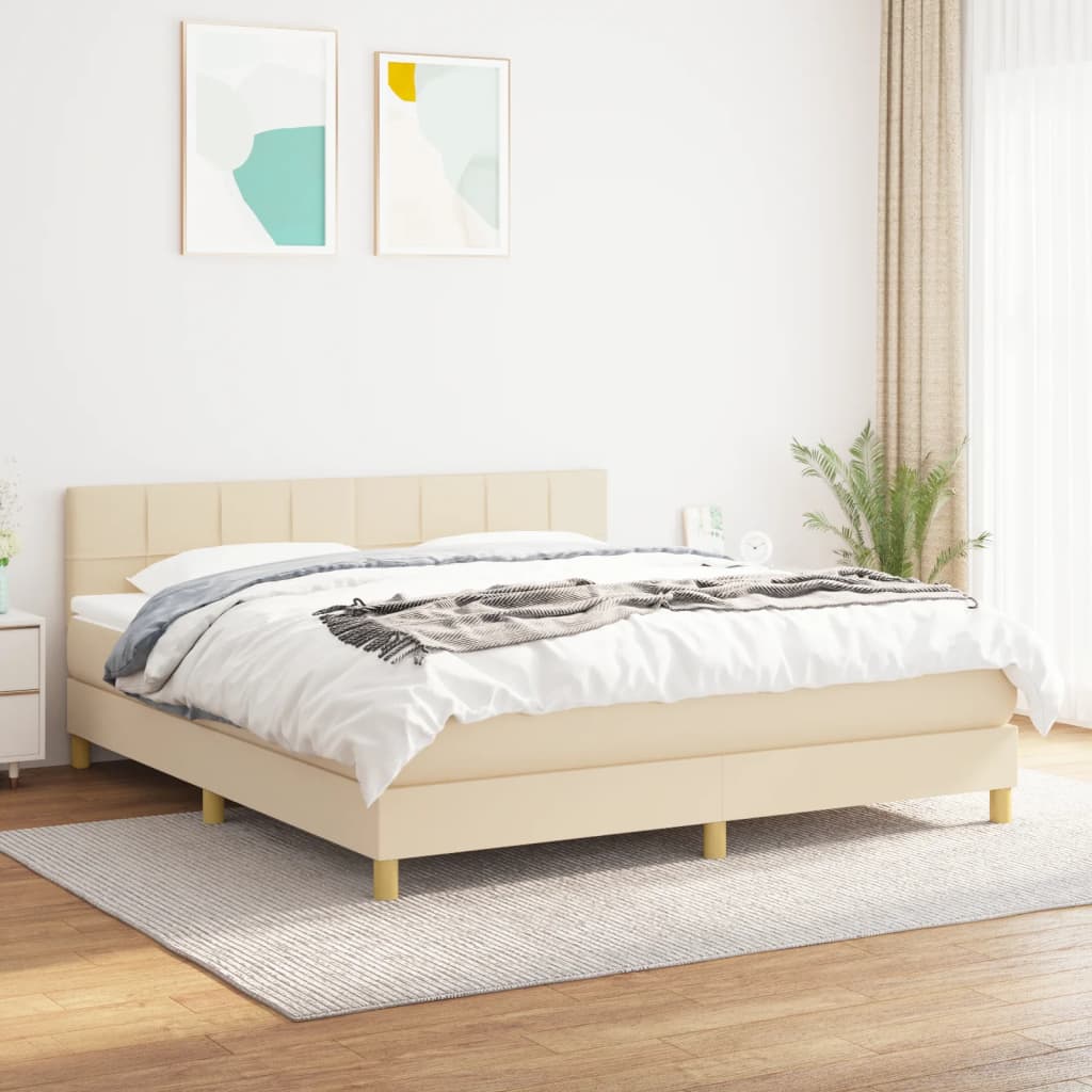 kontinentalseng med madras 180x200 cm stof cremefarvet