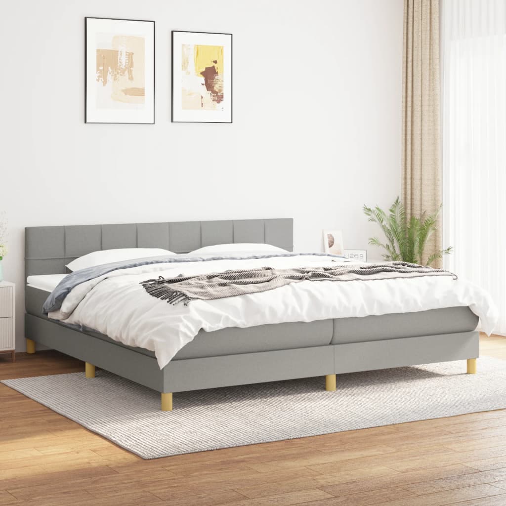 kontinentalseng med madras 200x200 cm stof lysegrå