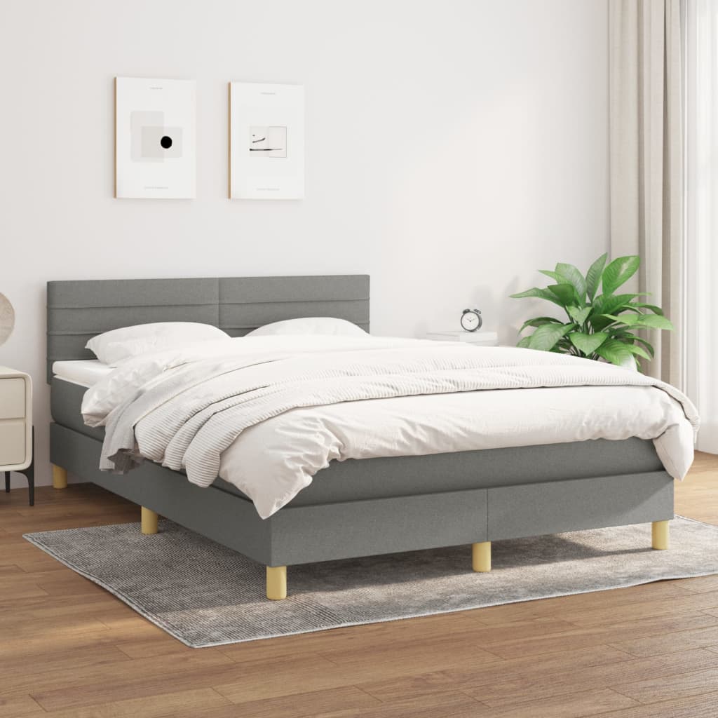 kontinentalseng med madras 140x190 cm stof mørkegrå