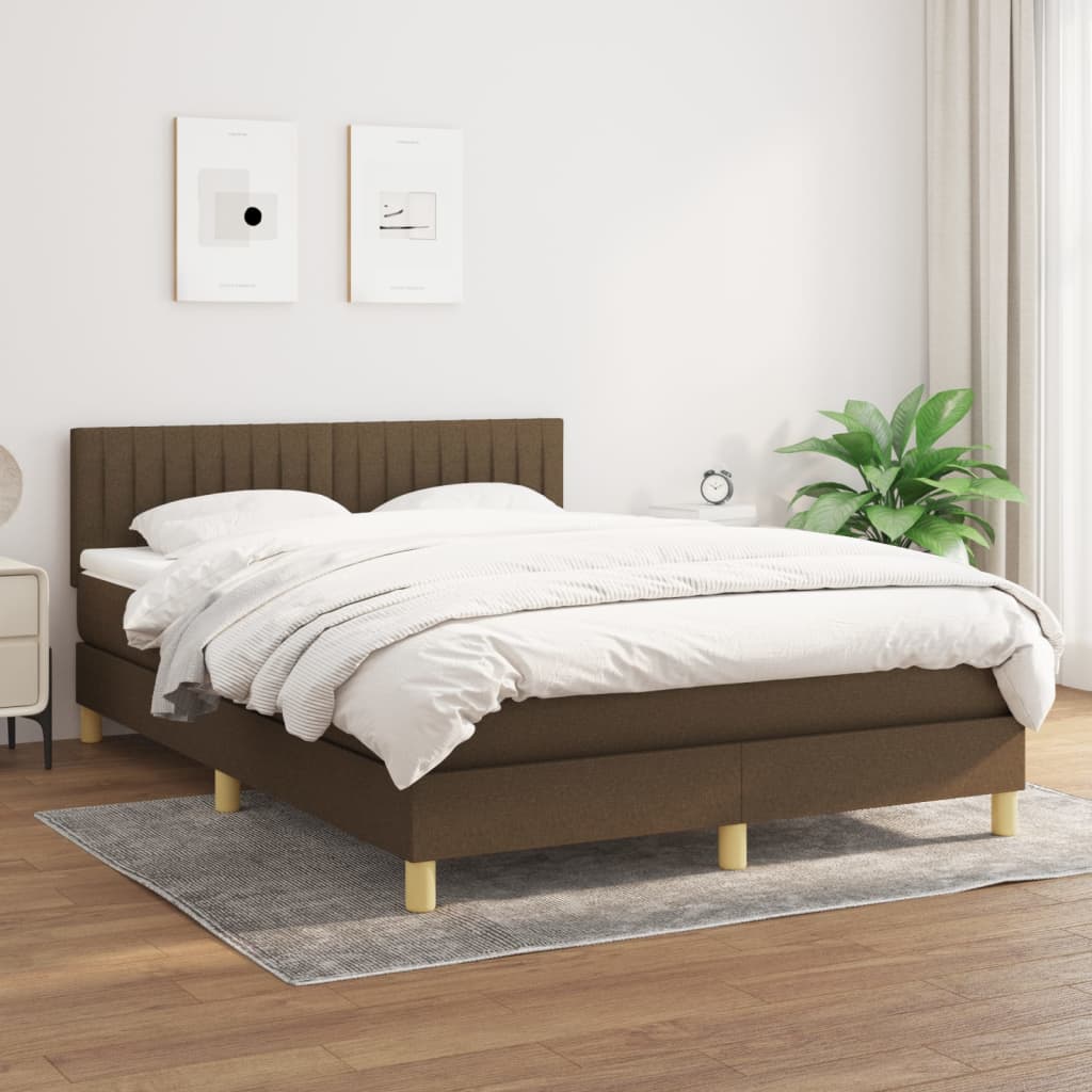 kontinentalseng med madras 140x190 cm stof mørkebrun