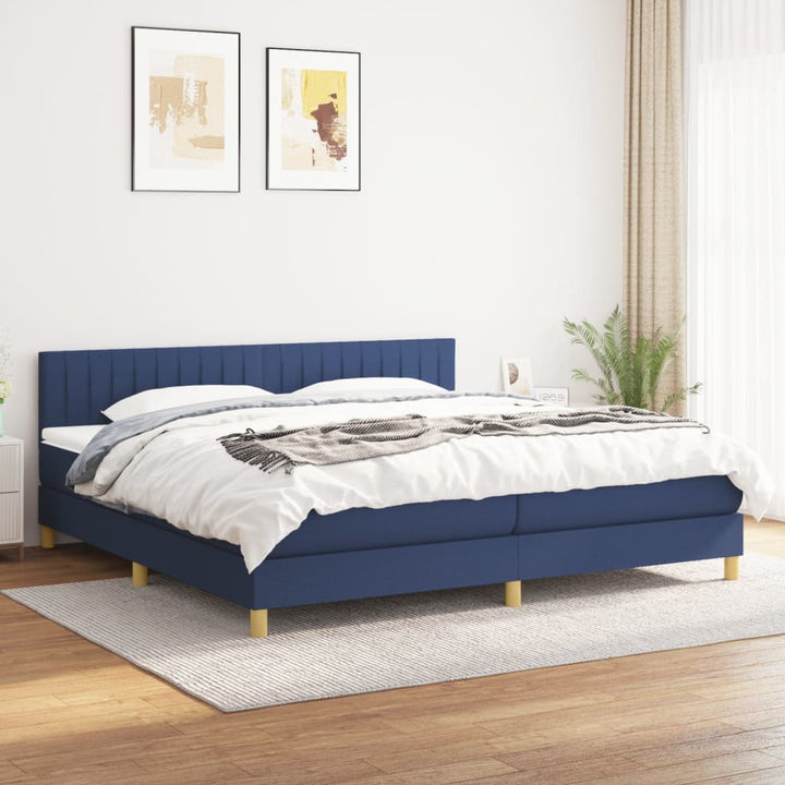 kontinentalseng med madras 200x200 cm stof blå