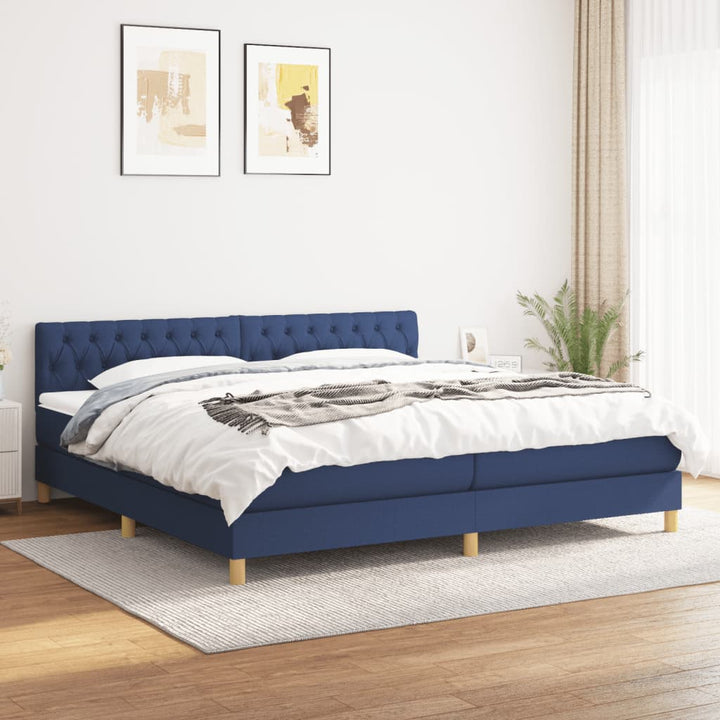 kontinentalseng med madras 200x200 cm stof blå