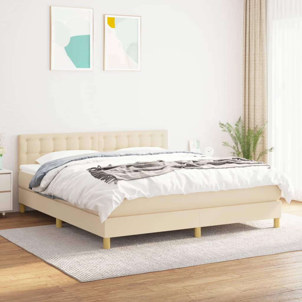 kontinentalseng med madras 160x200 cm stof cremefarvet