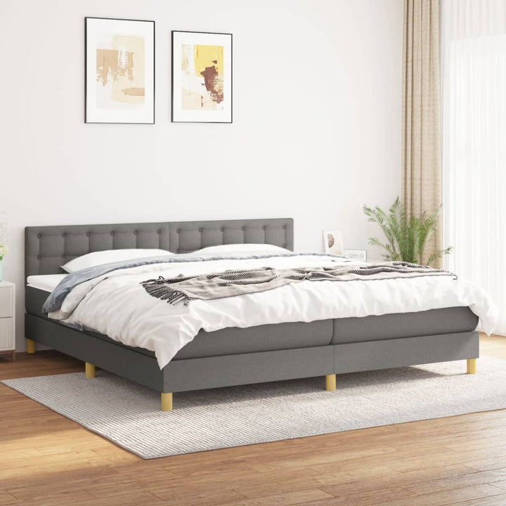kontinentalseng med madras 200x200 cm stof mørkegrå
