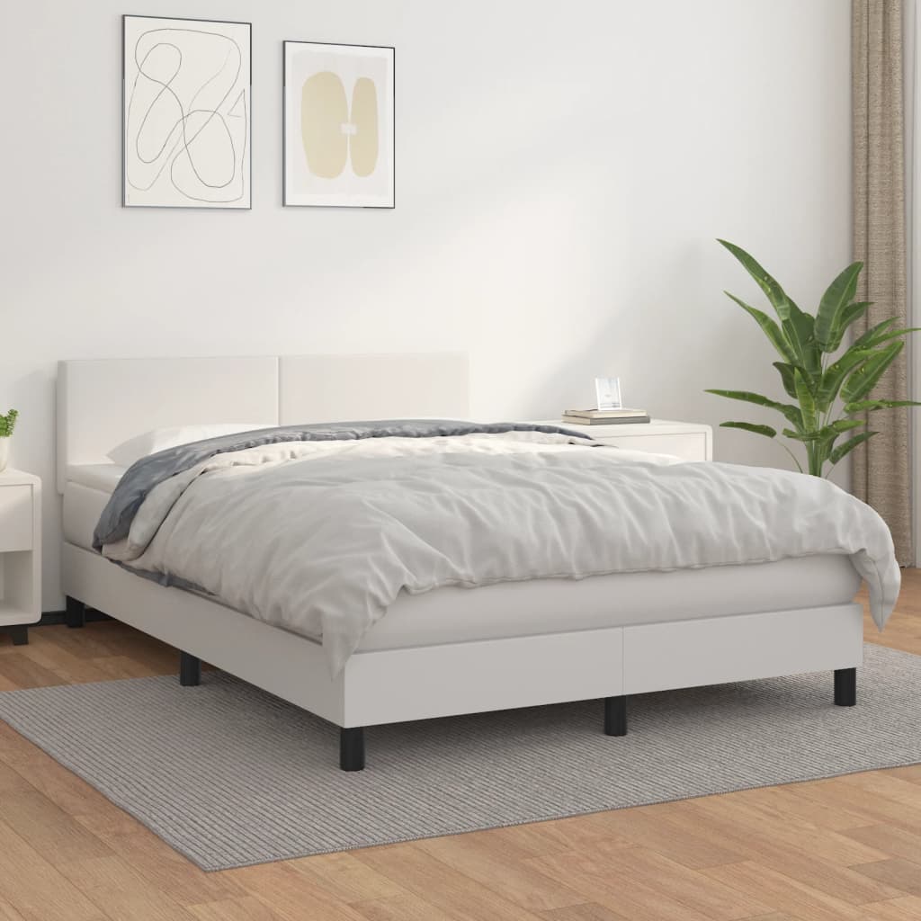 kontinentalseng med madras 140x190 cm kunstlæder hvid