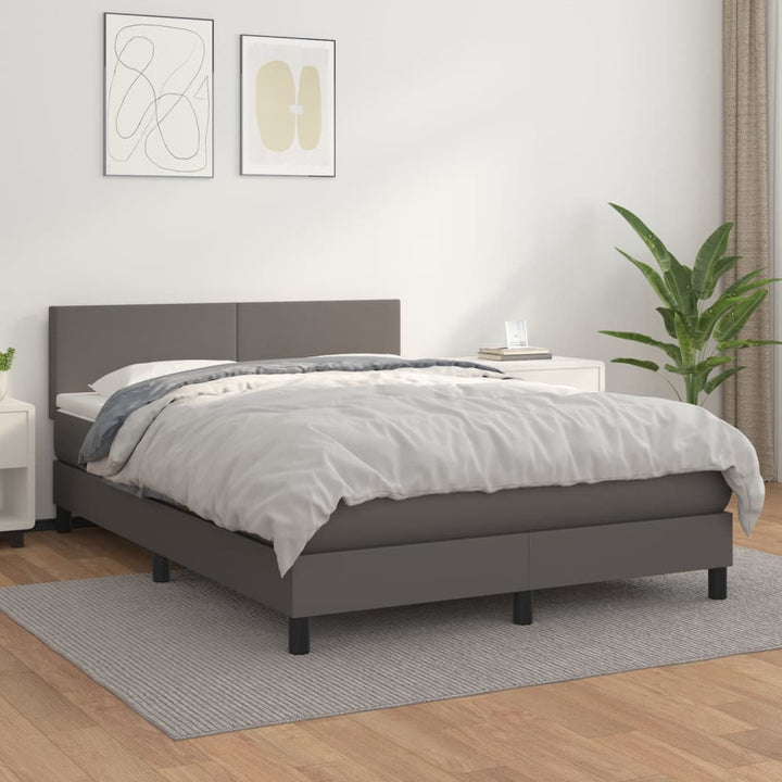 kontinentalseng med madras 140x190 cm kunstlæder grå