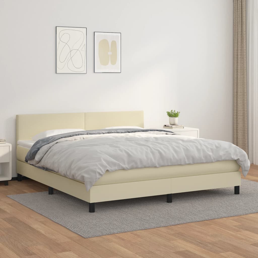 kontinentalseng 160x200 cm kunstlæder cremefarvet