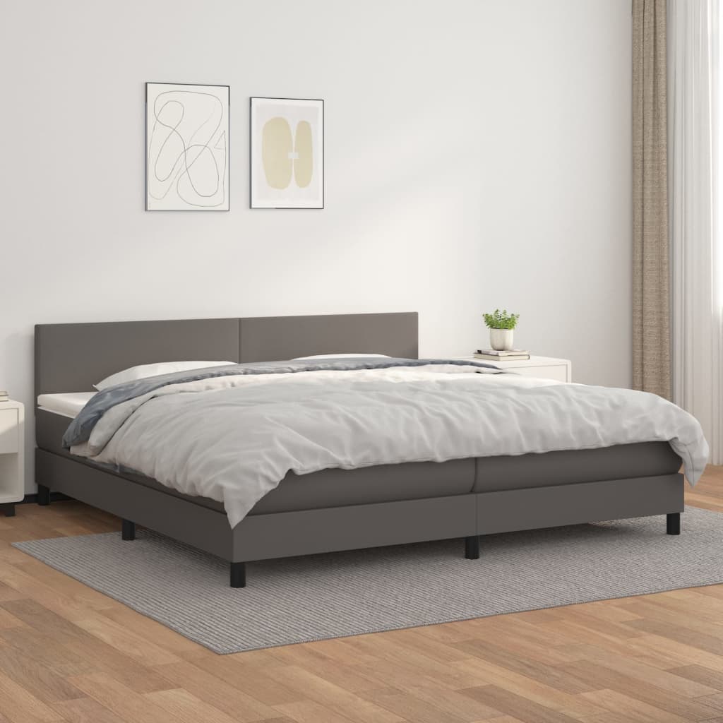 kontinentalseng med madras 200x200 cm kunstlæder grå