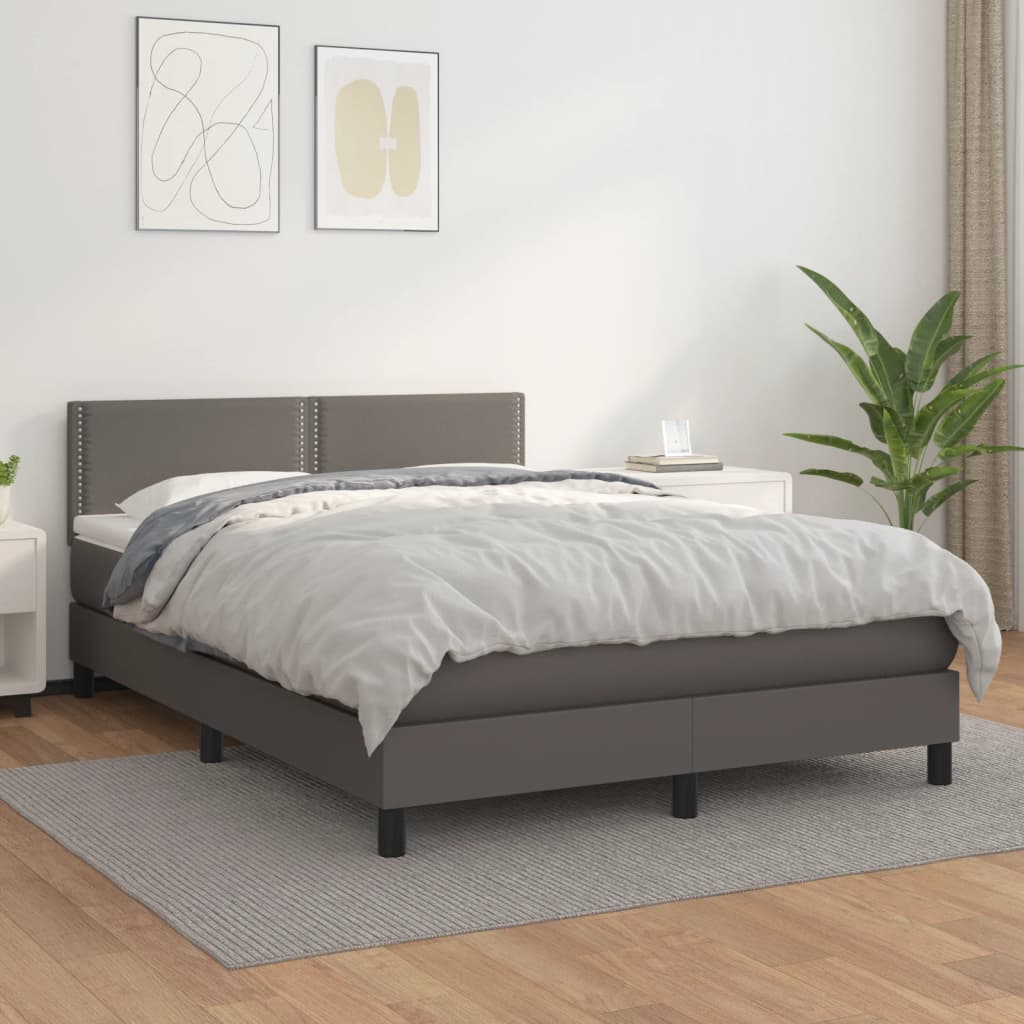 kontinentalseng med madras 140x190 cm kunstlæder grå