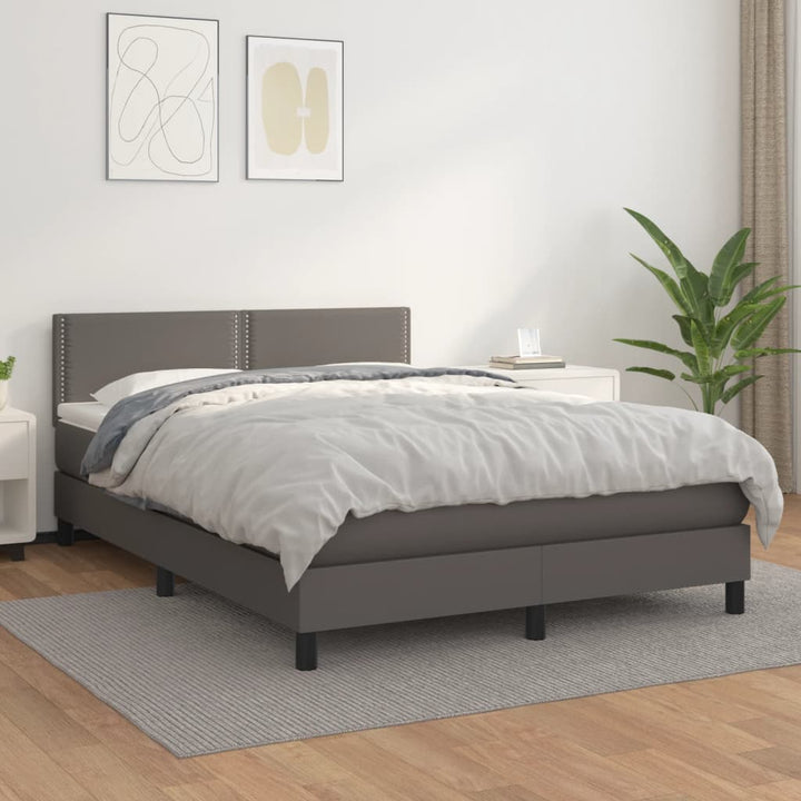 kontinentalseng med madras 140x190 cm kunstlæder grå